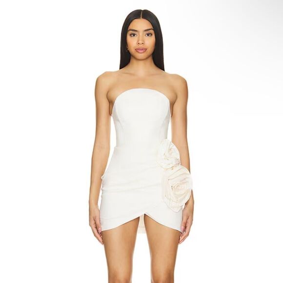 NBD Alyna Mini Dress white cotton rosette cocktail party Revolve NWT Sz S - Picture 1 of 14